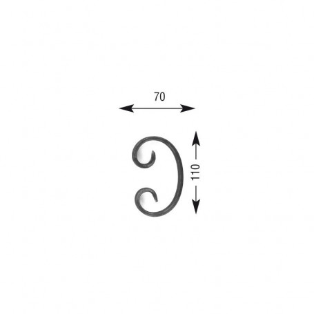 Volute effilée - Hauteur 110 mm - Largeur 70 mm - Plat 14x6