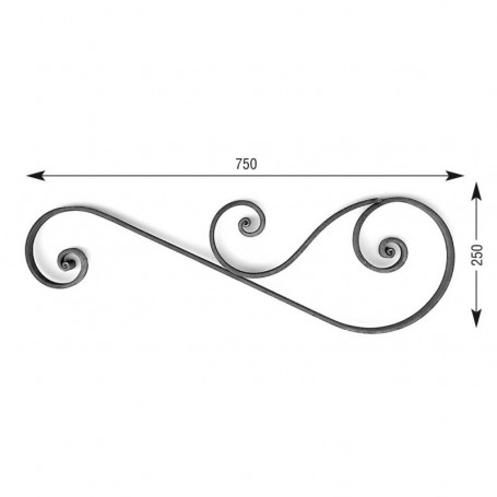 Volute décorative fronton de portail - Hauteur 250 mm - Largeur 750 mm - Plat 20x8