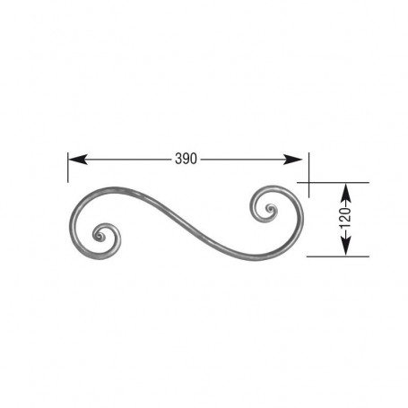 Volute à noyaux forgés fer rond - Hauteur 120 mm - Largeur 390 mm - Rond 12