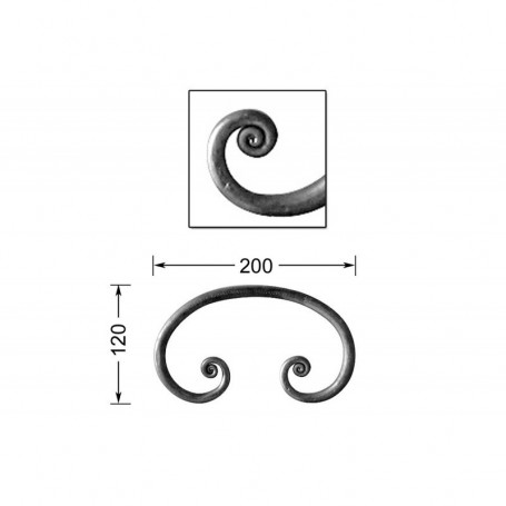 Volute à noyaux forgés fer rond - Hauteur 120 mm - Largeur 200 mm - Rond 12